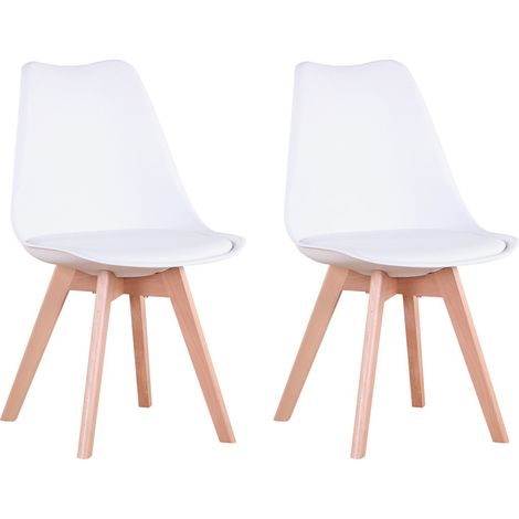 Wokaka Confezione da 2 sedie da pranzo - seduta imbottita in pelle - stile scandinavo (Bianco) (1/5)