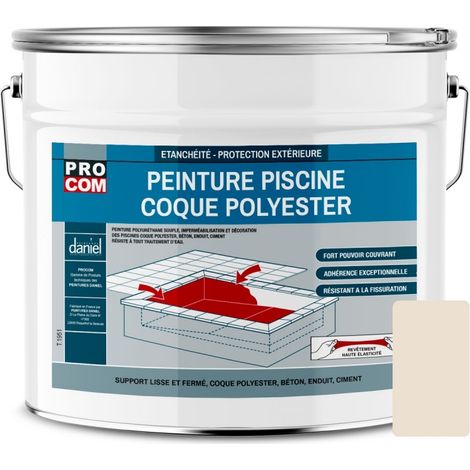 Peinture piscine coque polyester, béton, peinture piscine polyuréthane étanche et souple, haut de gamme PROCOM E9E0D2 12.5 Kg