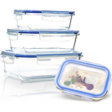 bambuswald© auslaufsichere Vorratdosen Glas mit luftdichten Deckel 4er Set  verschließbare & stapelbare Glasbehälter 370ml 640ml 1040ml 1520ml - Ofenform Lunchbox Dose Auflaufform Frischhaltedosen