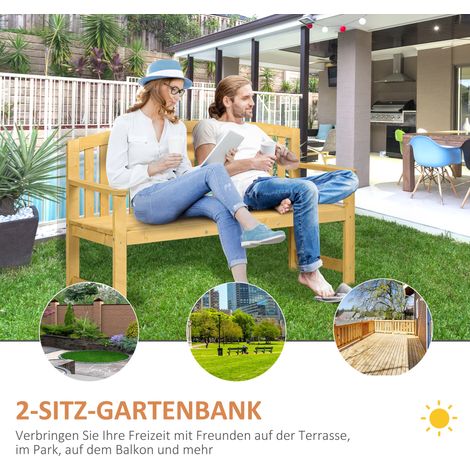 Banc extérieur 2 places en bois traité, dossier confortable, charge max 240 kg, 140x50x85 cm, couleur orange (1/4)