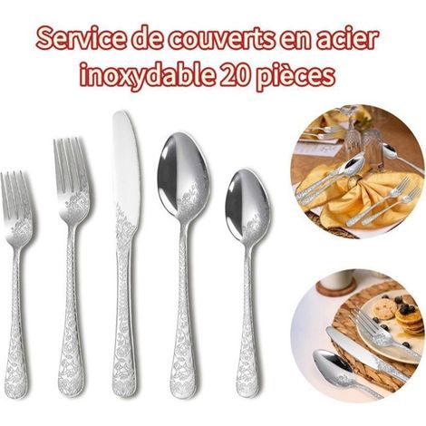 (Silber) 20-teiliges Edelstahl-Besteckset mit Messer, Gabel und Löffel für 4 Personen, silber (1/5)