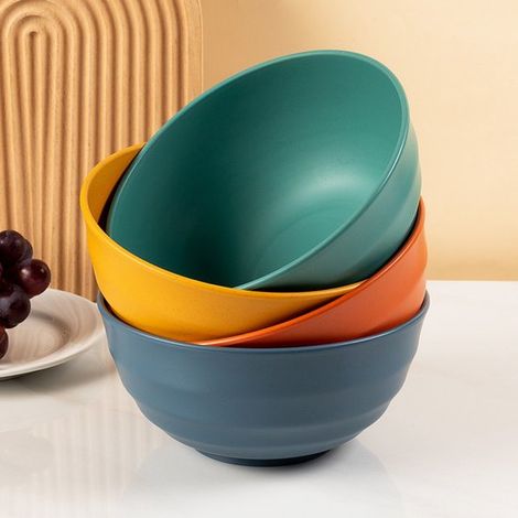 Set di 4 ciotole per la colazione infrangibili in paglia di grano, adatte al microonde e alla lavastoviglie, ciotole di plastica riutilizzabili per zuppa, insalata (1/5)
