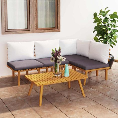 Salon de jardin 5 pcs Ensemble Table et Chaise de Jardin - avec coussins Bois d'acacia solide BV484999 - BonneVie (1/5)