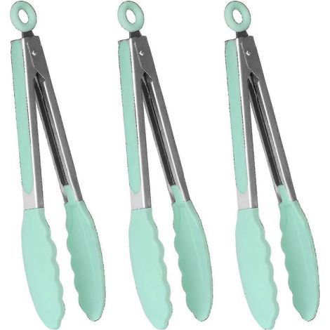 Pinces de cuisine en silicone de qualité supérieure de 23 cm (9 pouces) avec poignée antidérapante en acier inoxydable, ensemble de 3, vertes (1/5)
