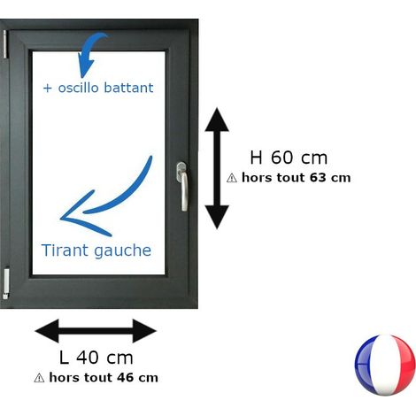 Fenêtre PVC 1 vantail H 60 x L 40 cm OB anthracite pour pose en neuf - tirant gauche (1/5)