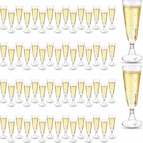 Lot de 60 flûtes à champagne en plastique réutilisables - 160 ml - Verres à champagne réutilisables pour mariage, anniversaire, fête de la bière (1/5)