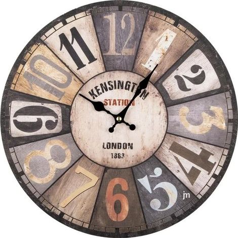 Lowell 21569 Kensington Station Orologio da Parete Old Style al Quarzo Cassa MDF Quadrante Anticato 33.5 cm colore Legno