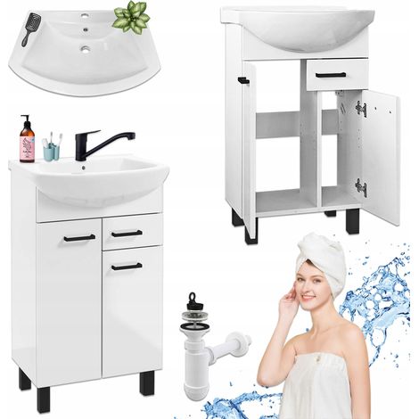 Badezimmerschrank - 50 cm - Weiß glänzend - Elegant und praktisch - inkl. Zubehör (1/5)