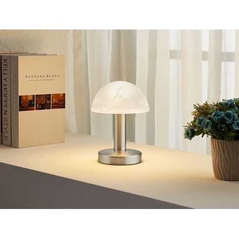 LED Tischleuchte Silber mit Glasschirm Weiß, Touch dimmbar, Höhe 21cm (1/4)