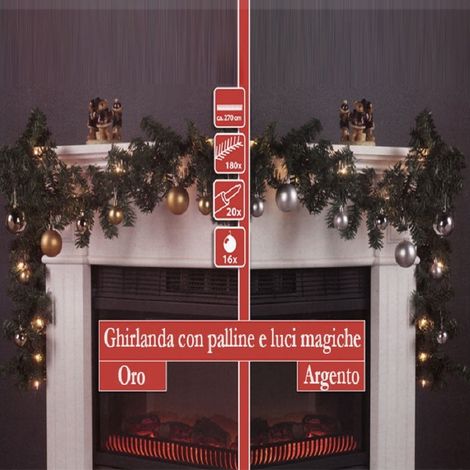 TrAdE Shop Traesio - Ghirlanda Natalizia Per Casa Camino Albero Natale 20 Luci E 16 Sfere Vari Colori - (1/2)