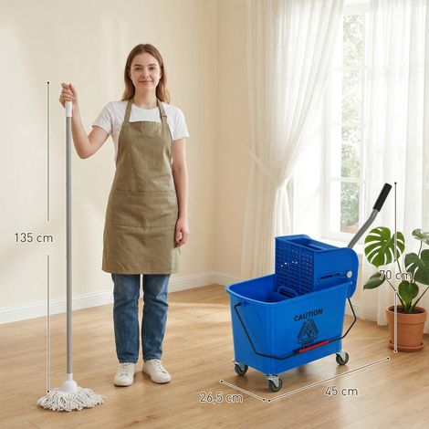 Seau à serpillière avec essoreuse, séparateur et roulettes, capacité 20 L pour le nettoyage ménager, 45 x 26,5 x 70 cm, bleu (1/5)