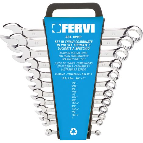 Set 13 pz chiavi combinate in pollici fisse stella 6-22 mm cromate Fervi 0199P (1/2)