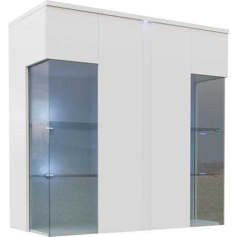 Buffet Florem III, Blanc + Blanc brillant, 110x92cm, Le nombre de portes: 240cm, Stratifié, Verre, LED: Disponible