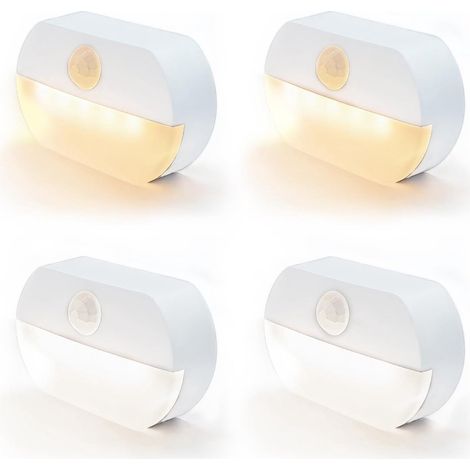 Nachtlicht mit Bewegungsmelder 2 weiße LEDs + 2 warmweiße LEDs Batteriesensor Automatisches Ein-/Ausschalten Ideal für Kinderzimmer, Schlafzimmer, Treppenhäuser, Flure und Küchen 6,6 x 4,2 x 2 cm (1/5)