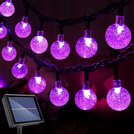 Guirlande lumineuse solaire d'extérieur - 100 LED - 12 m - Boules à bulles de 2,3 cm - Pour jardins, terrasses, balcons, étanche pour mariages et fêtes - Violet [Classe énergétique A+++]