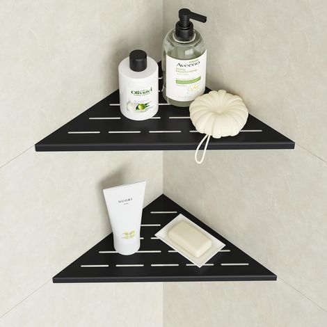 Lot de 2 étagères de douche d'angle en acier inoxydable 304, sans perçage, pour joints de carrelage, 254 x 254 mm - Noir