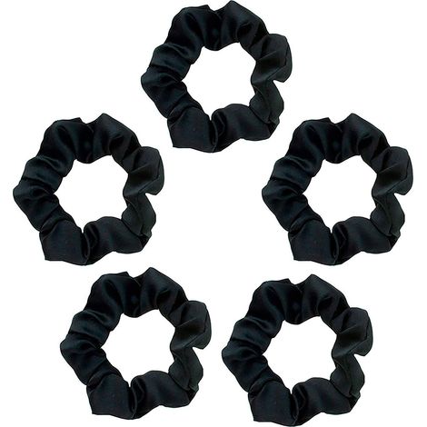 Chouchous en satin professionnel, plus doux que la soie, pour prévenir les frisottis, élastiques en satin pour éviter la casse et préserver votre coiffure en douceur, lot de 5, noir (1/5)