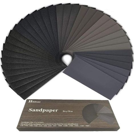 Papier de verre, 120 à 3000 Grain Papier abrasif eau/sec 9 x 3,6 pouces, Utilisé pour polir le métal, le bois, les voitureshumide(42 Papier) (1/4)