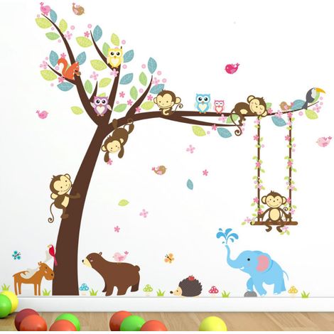 Animaux Autocollants Muraux Mural Stickers Chambre Enfants Bébé Garderie Salon