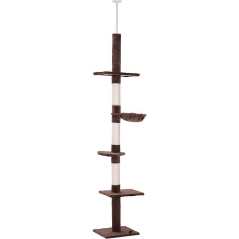 Tiragraffi alto e regolabile in altezza, robusto e resistente, con pali in sisal, colore marrone, dimensioni: 40 x 34 x 230-260 cm (misurate in loco). (1/5)