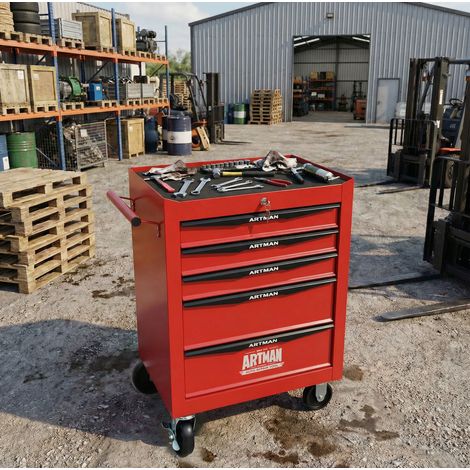 Carrello portautensili in acciaio a 5 cassetti, rosso e nero DESVIAE (1/5)