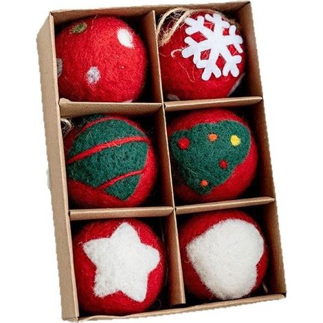 palline di Natale in feltro di lana con motivo a fiocco di neve, decorazioni fai da te per l'albero di Natale