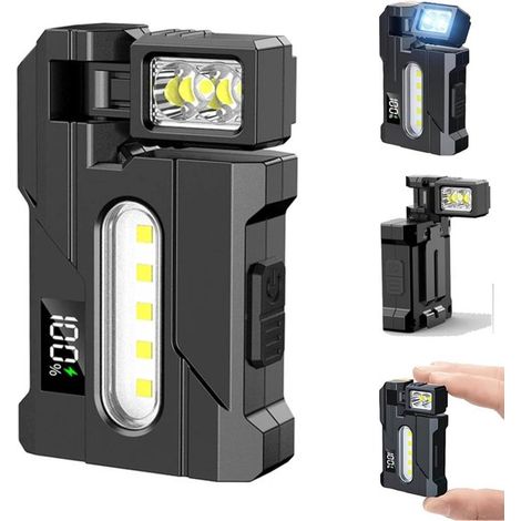 Torcia EDC da 400 lumen - Ricaricabile tramite USB - Base magnetica girevole a 180° - 3 modalità di illuminazione - Impermeabile IP68 - Batteria da 1200 mAh - Design portachiavi - Compatta e portatile