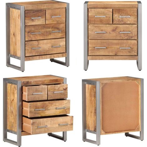 Buffet 60x35x70 cm Bois de manguier brut - Buffet industriel - Buffet bois brut (1/5)