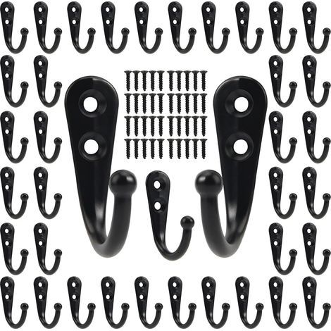 40 schwarze Wandhaken – inklusive 80 Schrauben, für Hüte, Handtücher, Schlüssel, Jacken und Taschen (1/5)