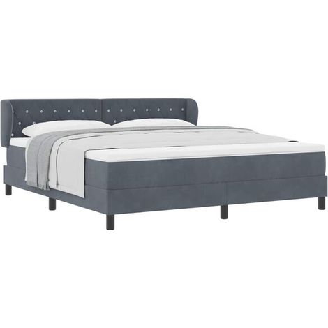 Matelas à ressorts avec tête de lit, gris foncé, 180 x 200 cm, tissu velours. (1/5)