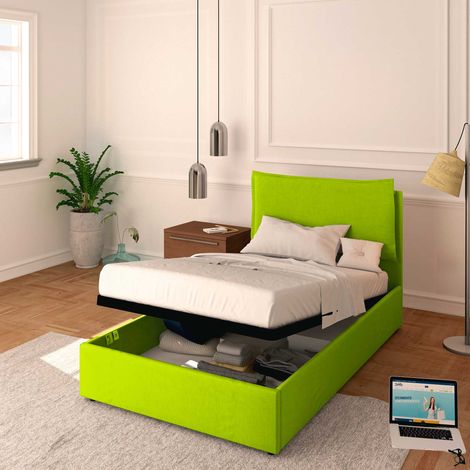 Baldiflex Letto Contenitore Piazza e mezzo 120x190 Licia in Ecopelle con Rete a Doghe colore Verde mela Applegreen (1/5)