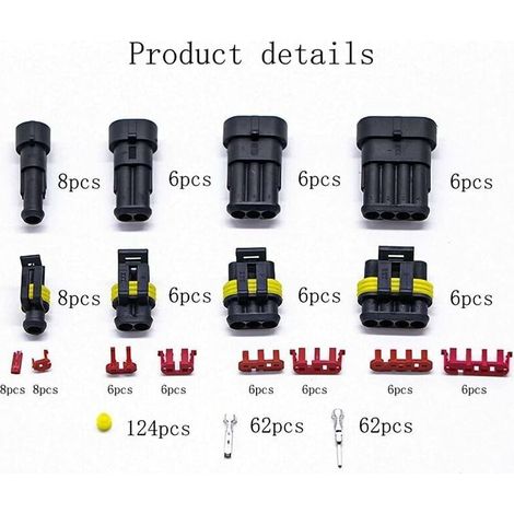 352 Pièces Imperméable à l'eau Connecteur,Connecteur étanche électrique Prise Mâle et Femelle, Connecteur de Câble Électrique 1/2/3/4 Broches, Adapté pour Moto Scooter Voiture Camion Bateau (1/4)