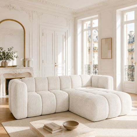 RINIA - Canapé d’angle droit en velours côtelé - 4 places - 228 cm - Beige (1/4)