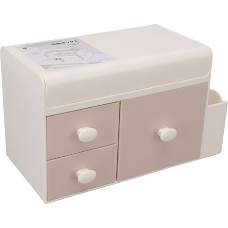 Boîte de rangement bureau 3 tiroirs latéraux plastique pour cosmétiques bijoux divers rose (1/5)