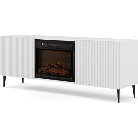 TV-Möbel RAVENNA 2D 170 cm Schrank mit Kamin in mattweiß