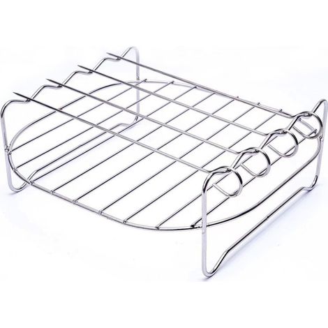 Support à brochettes pour friteuse à air chaud – Accessoire kebab double couche – Multifonctionnel en acier inoxydable (Dimensions : 17 x 17 x 7 cm) (1/4)