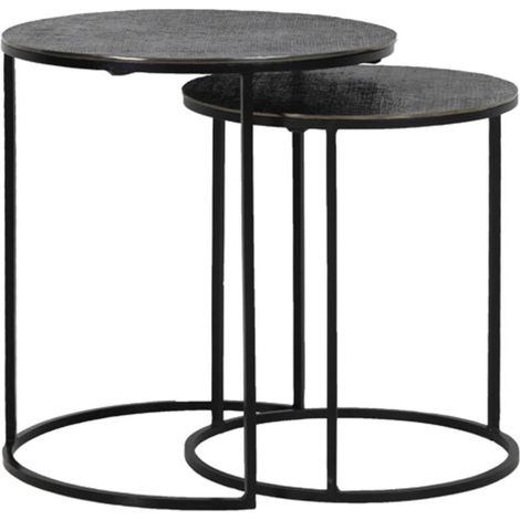 Light & Living Beistelltisch Set von 2 Rengo Relief Schwarz und