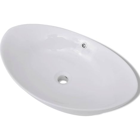 Lavabo vasque à poser Luxueux, ovale Bac à laver, en céramique avec trop plein 59 x 38,5 cm OIB5286E (1/5)