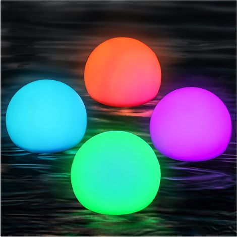 Lot de 4 lumières de piscine flottantes avec télécommande, lumières de piscine étanches avec 16 couleurs RVB, adaptées aux piscines, jardins, étangs et fêtes [Classe d'efficacité énergétique G] (1/5)