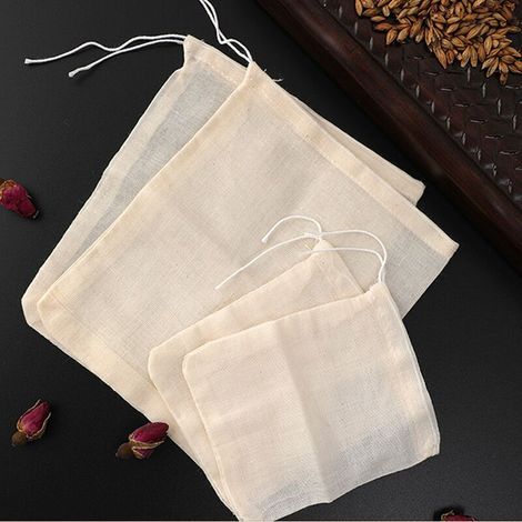 JSSEVN - Set of 50 reusable muslin cotton bags for cooking, soaking medicinal alcohol, tea, coffee, crafts, spice storage, weeding, party favors. White (1/5)