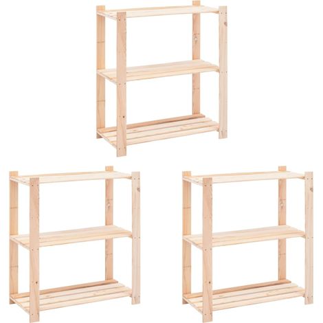 Estanterías para estanterías de 3 niveles 3 unidades 80 x 38 x 90 cm pino 150 kg beige 020045724