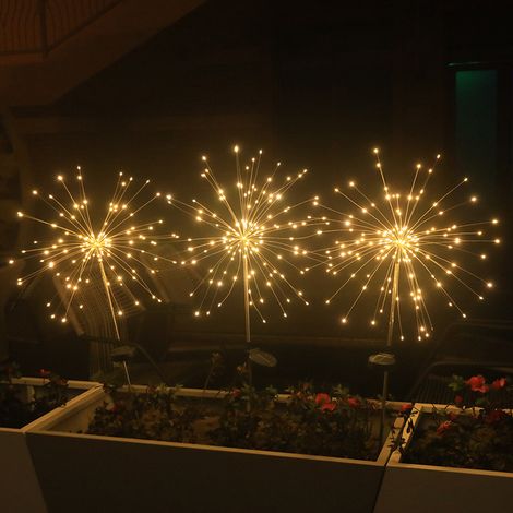 Lot de 2 guirlandes solaires OriginalSoucing de 120 LED pour extérieur, effet feu d'artifice, étanches, 8 modes de clignotement, jaunes, idéales pour décorer pelouse et jardin. (1/4)