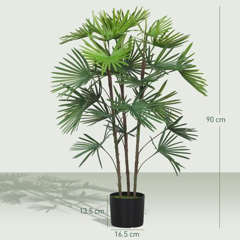 Palmier artificiel de 90 cm avec 24 feuilles en plastique vert, pot de Ø16,5 x 13,5 cm (1/5)