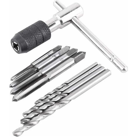 Coffret tarauds et filières Dernières 9 pièces/ensemble M3x0.5/M4x0.7/M5x0.8/M6x1.0 tarauds à vis clé en T forets hélicoïdaux filetage taraudage Kit d'outils à main (1/5)