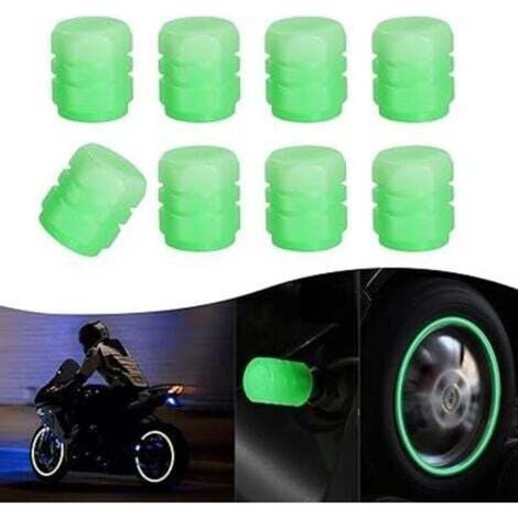 [JAMAIS UTILISÉ] Bouchon de Valve de Pneu Fluorescent(Vert), 8PCS Lumineux Valve de Pneu Anti-Poussière Universel, Couvercle de Tige de Valve Lumineux Accessoires de Décoration pour Voiture, Camion, S (1/4)