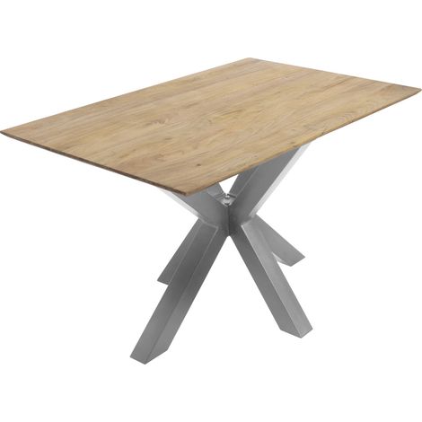 Esstisch 120x80cm Akazie massiv eichenfarben schweizer Kante Spider-Gestell silber DEAN (1/5)