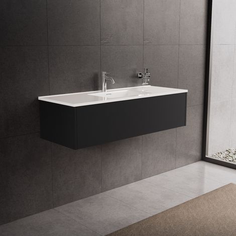 Inda - Mobile bagno 120 cm Nero opaco con 1 cassetto e lavabo in (1/5)