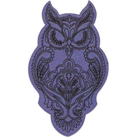 Toppa/emblema/distintivo ricamato con gufo reale di grandi dimensioni - viola - Applicazione termoadesiva / retro termosaldabile