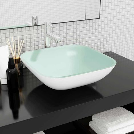 Lavabo Verre - Vasque à poser Lavabo à poser 42x42x14 cm Blanc BV402469 - BonneVie (1/5)
