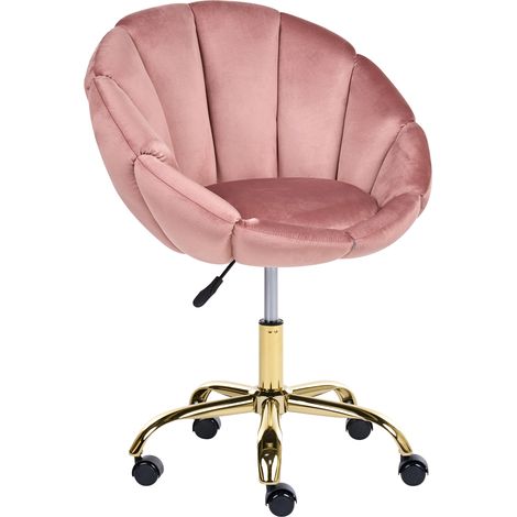 Silla de oficina giratoria elegante altura ajustable de terciopelo rosa pastel Annabelle (1/5)
